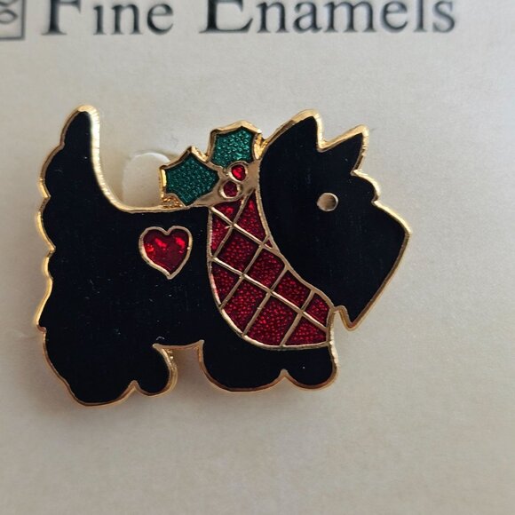 Scottie Terrier Dog Brooch Pin Fine Enamels Glossy Black Fish Enterprises - Picture 9 of 11
